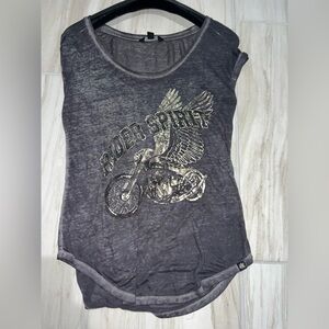 Rock & Republic Rider Spirit Graphic Tee Gray Sheer Burnout Top Wings XS